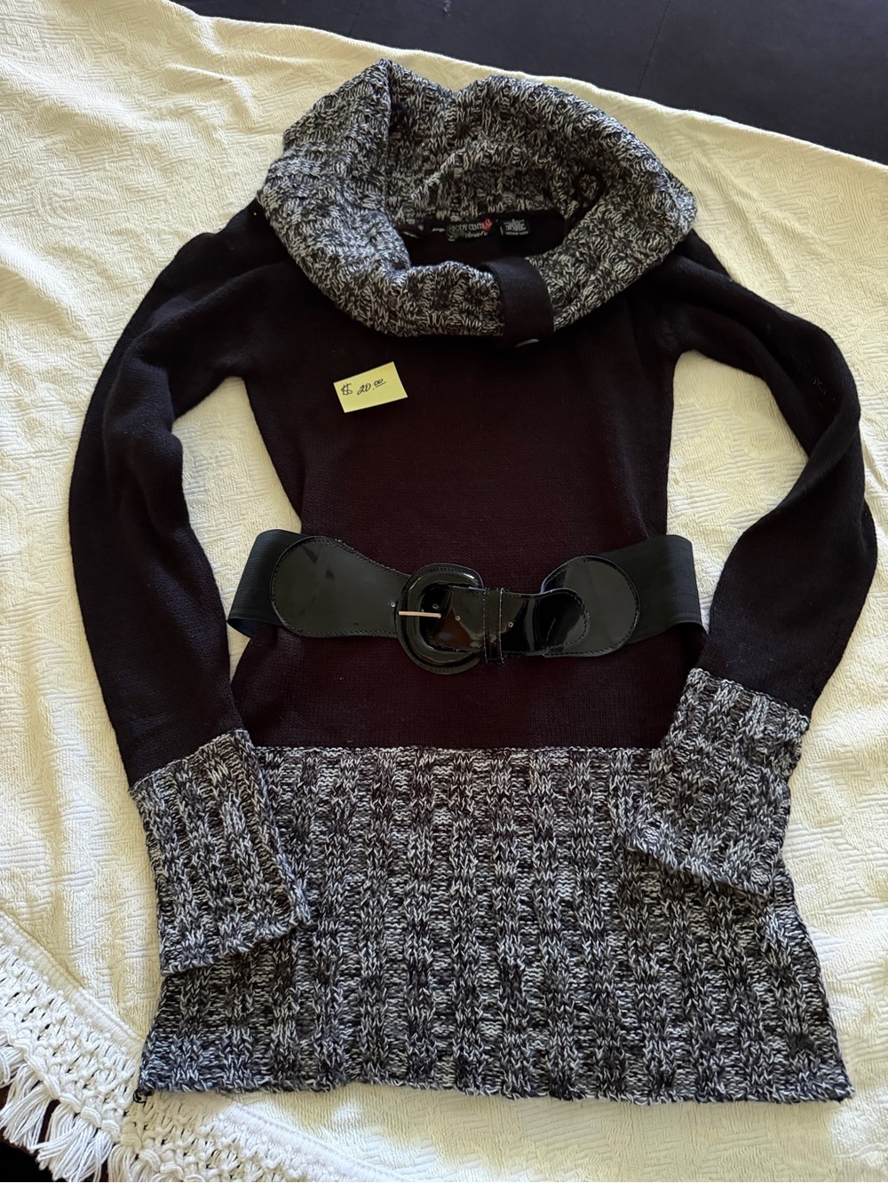 Body Central Black Sweater Dress with Gray Marled Cowl & Hem